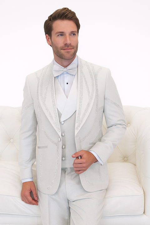 Italian Wool Modern Fit White 3-Piece Tuxedo