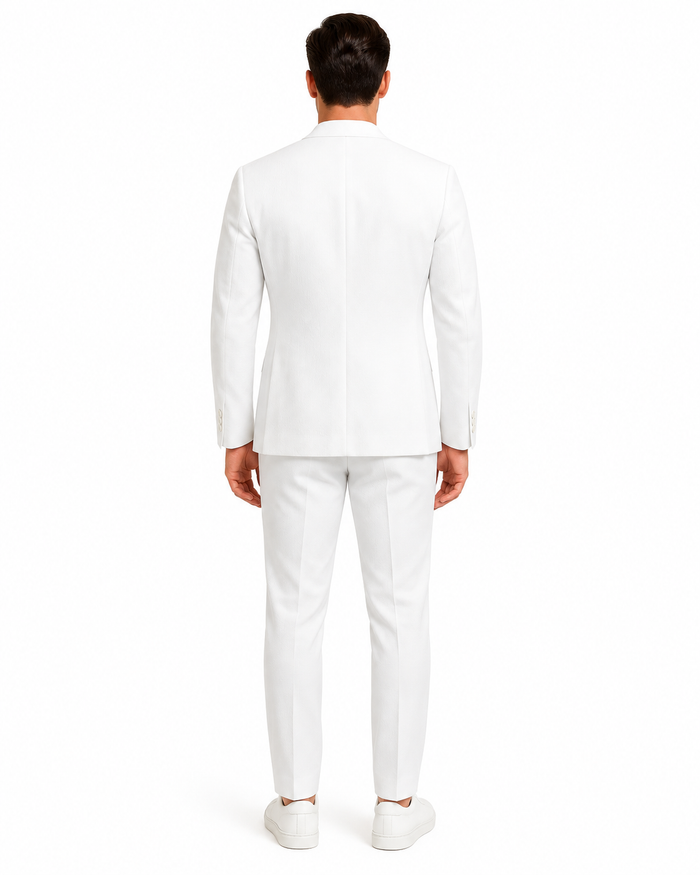 White Linen Summer Suit - Collarless Blazer & Pants