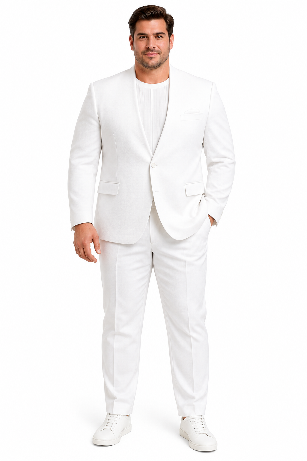 White Linen Summer Suit - Collarless Blazer & Pants