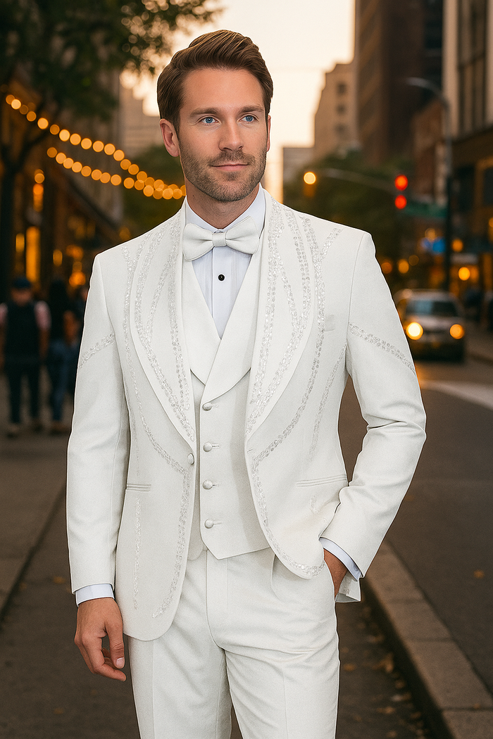 Italian Wool Modern Fit White 3-Piece Tuxedo