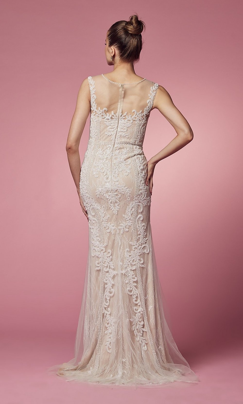 Nox Anabel Illusion-Sweetheart Beaded Long Prom Dress