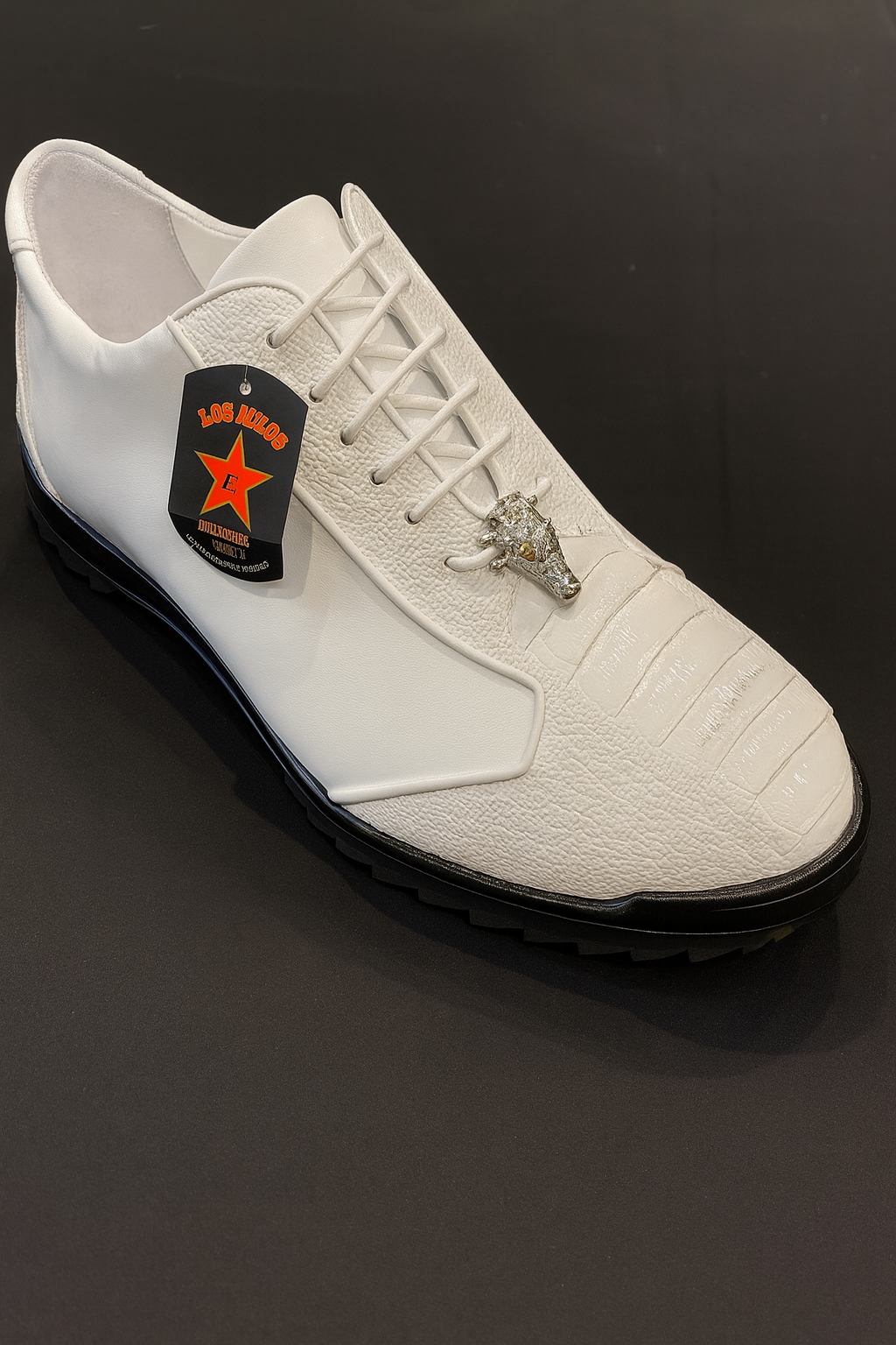 Los Altos Ostrich Leg Lace-Up Sneakers White