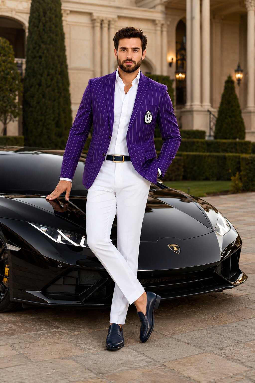 Purple Pinstripe Party Blazer & White Pants Set