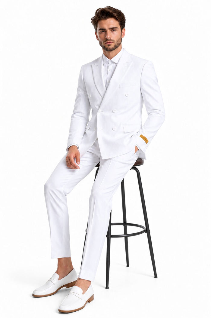 Double Breasted Summer Seersucker Suit, White Pinstripe
