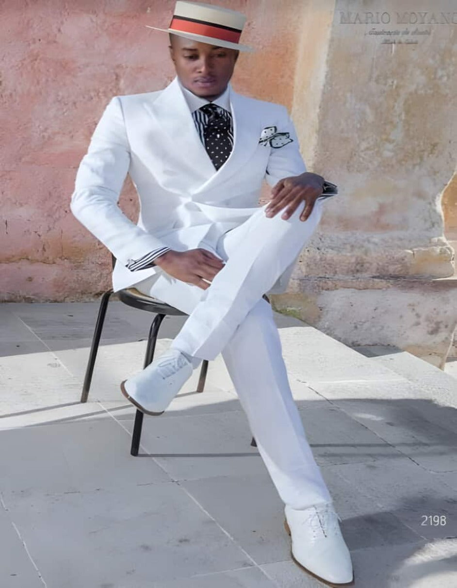 White Linen Peak Lapel Summer Suit