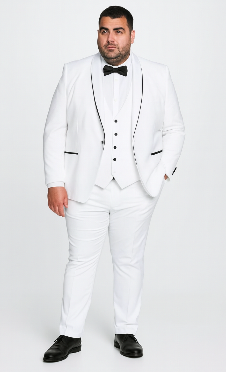 White Slim Fit Satin Tuxedo – Four Piece Set