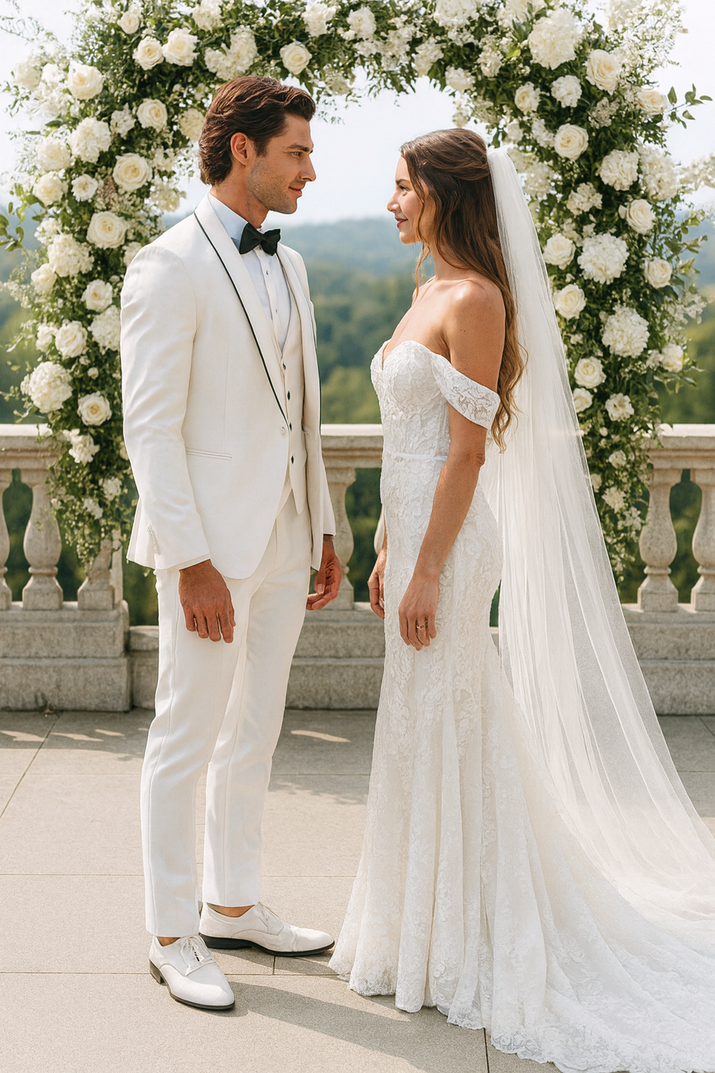 White Slim Fit Satin Tuxedo – Four Piece Set