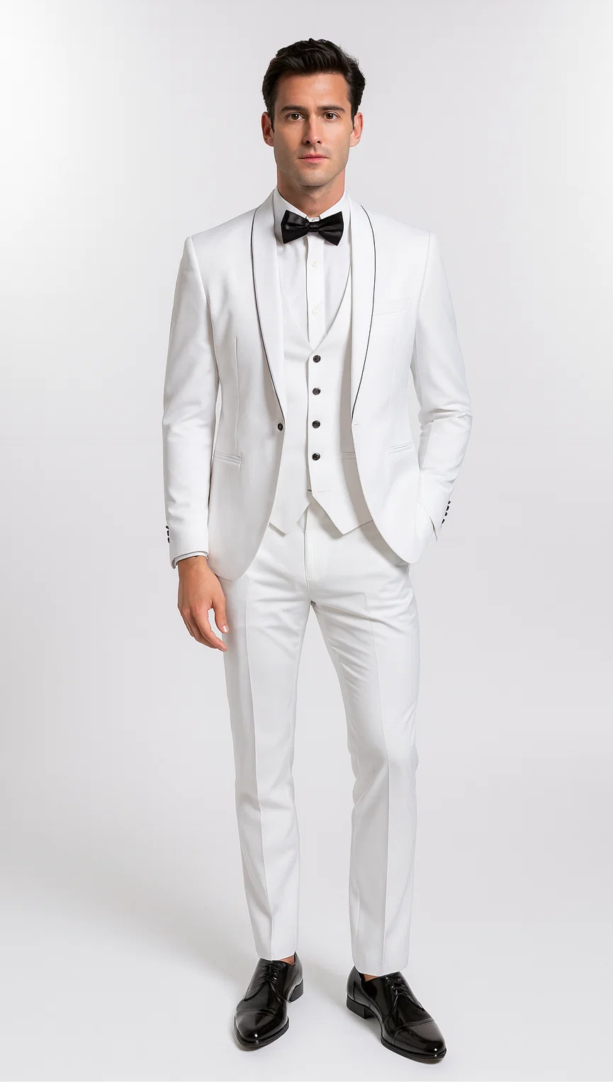 White Slim Fit Satin Tuxedo – Four Piece Set