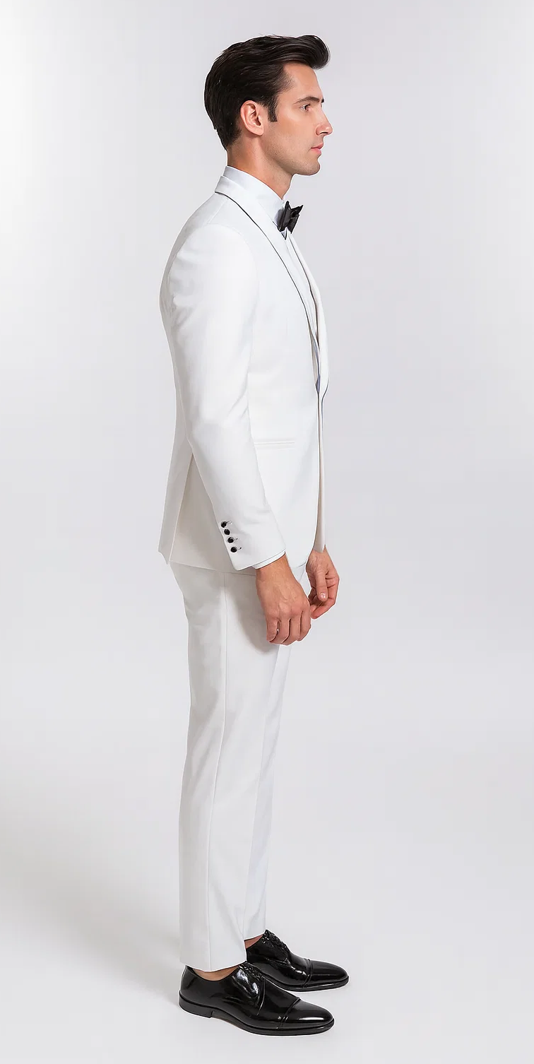 White Slim Fit Satin Tuxedo – Four Piece Set