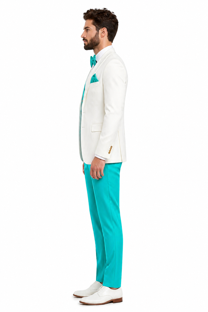 White & Turquoise Tuxedo Wedding Set