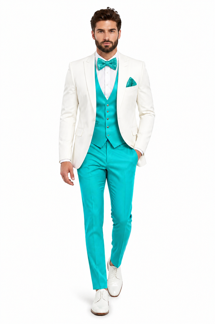 White & Turquoise Tuxedo Wedding Set