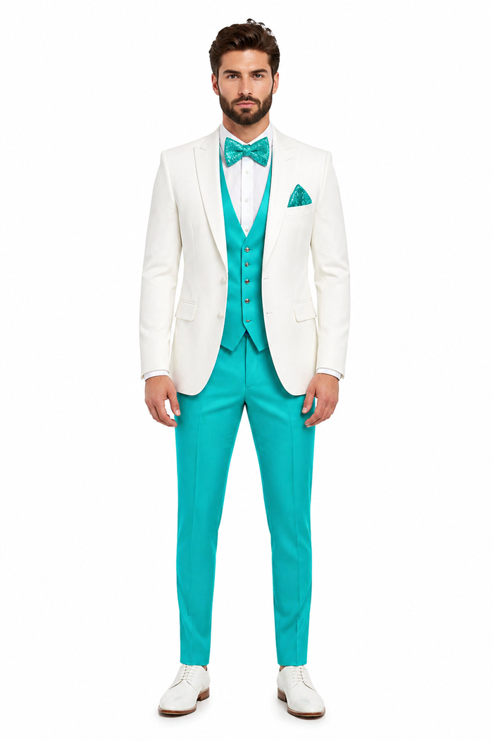 White & Turquoise Tuxedo Wedding Set