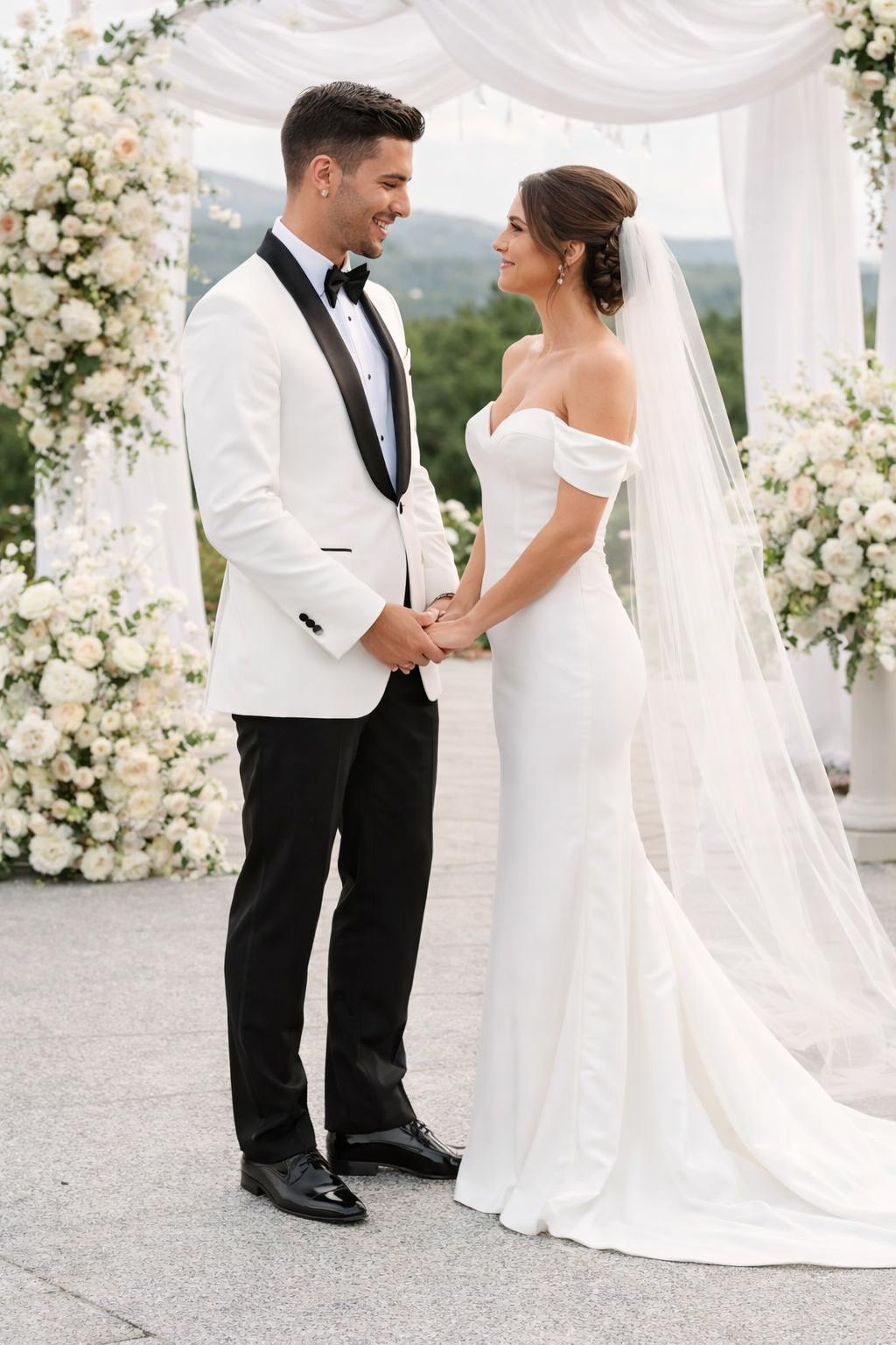 White Tuxedo Jacket with Black Satin Shawl Lapel – Slim Fit