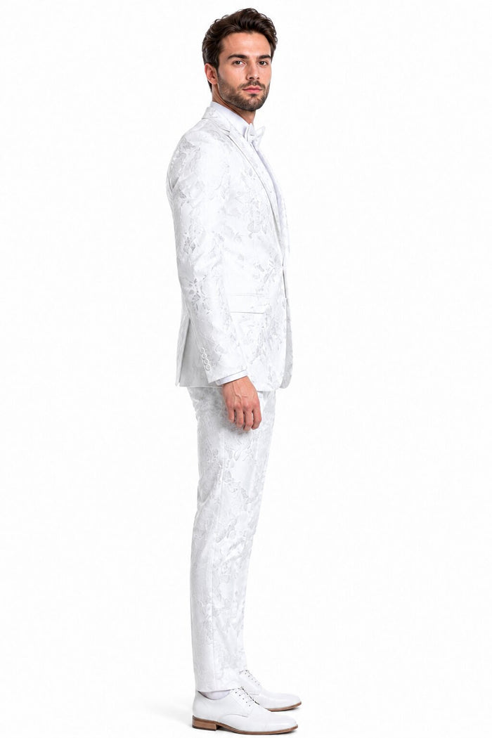 Paisley Suits - Wedding Tuxedo - Groom White Suit + Matching Bowtie