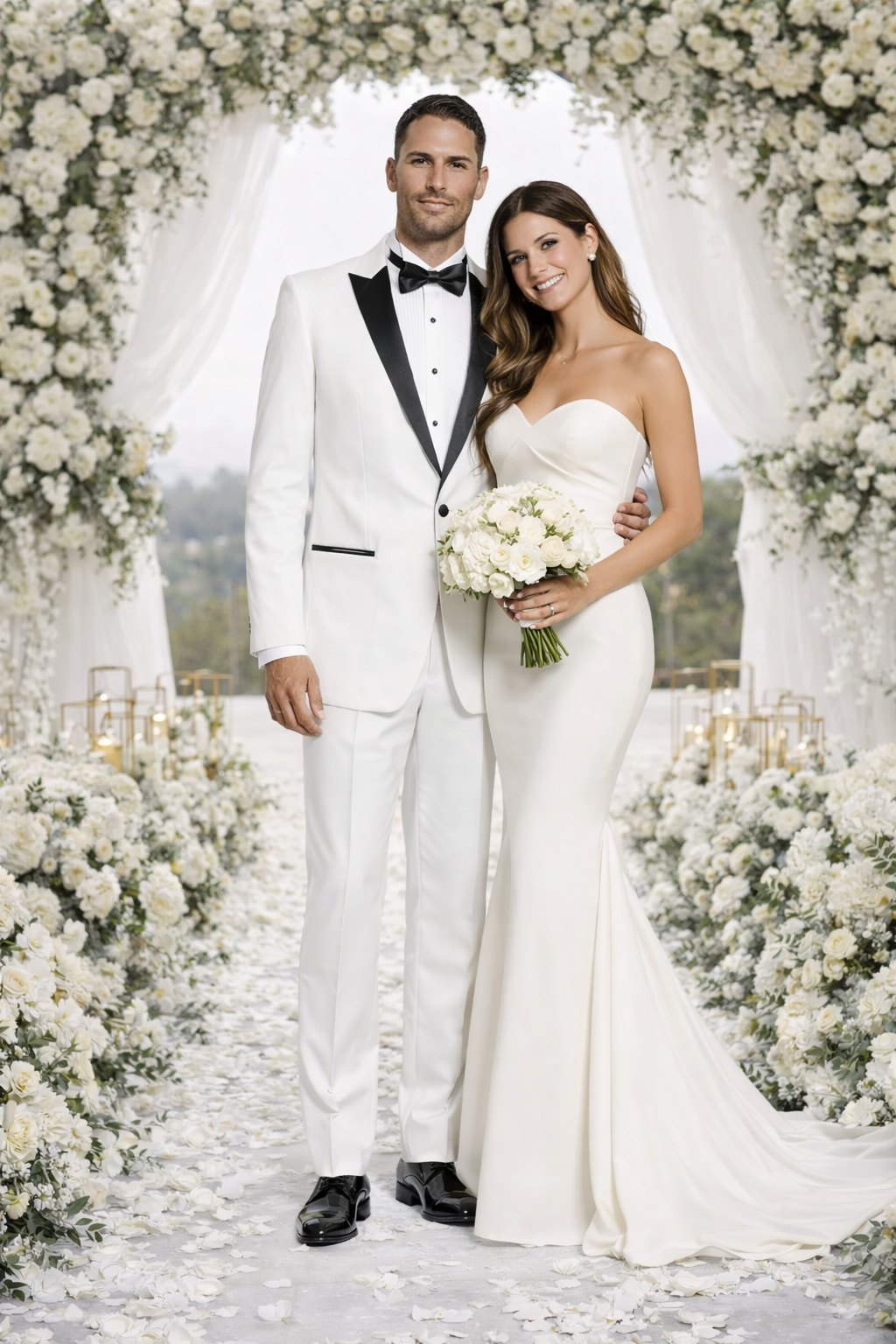 White Tuxedo with Black Peak Lapel Slim Fit - Wedding - Prom