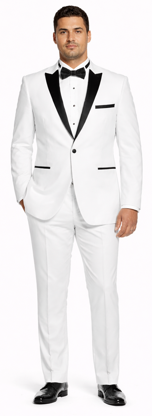 White Tuxedo with Black Peak Lapel Slim Fit - Wedding - Prom
