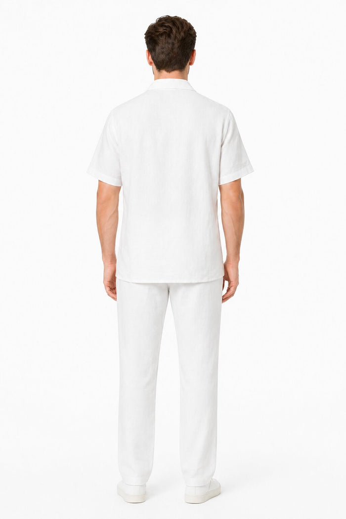 Men's Two Piece Shirt And White Casual Set Walking Leisure Suit - Mens Linen Suit