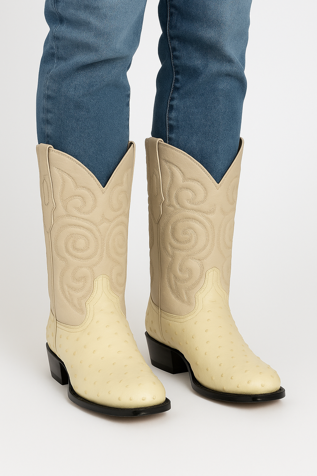 Winter-White Ostrich Cowboy Boots