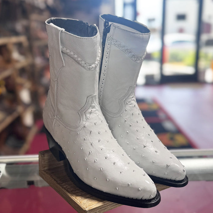 White Ostrich Boots Low Ankle J-Toe