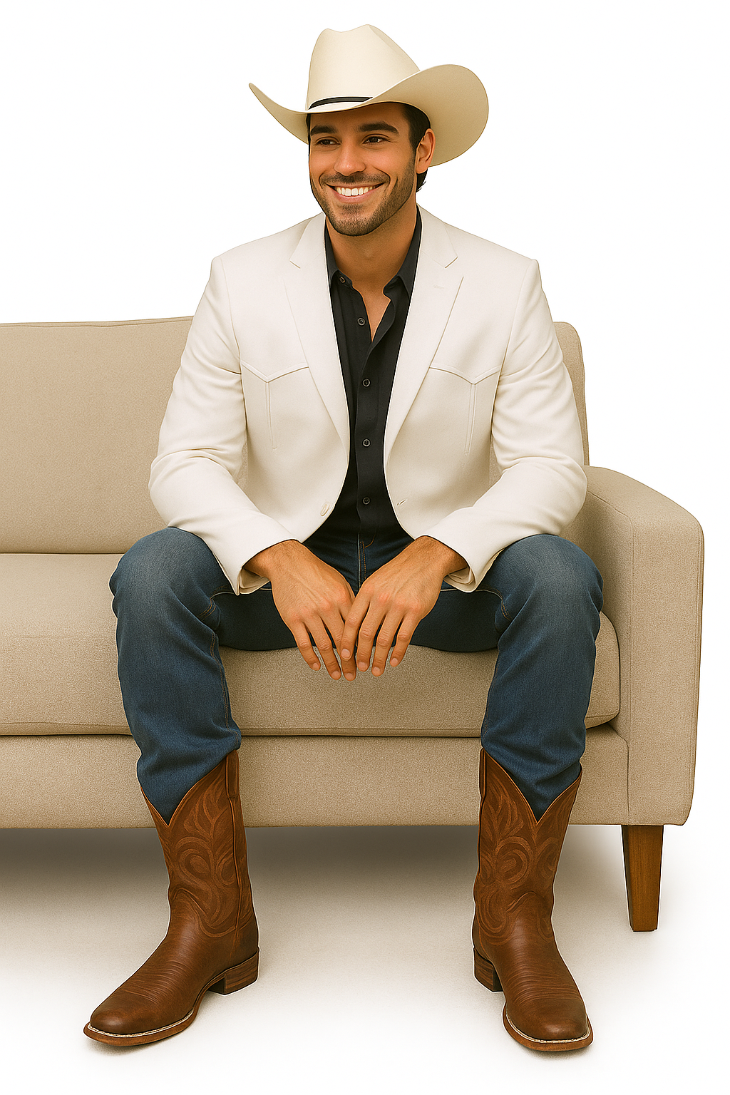 Double Button Western White Blazer