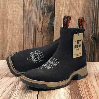 Wide Square Toe Ankle Boots with Rubber Sole Hooch Black
