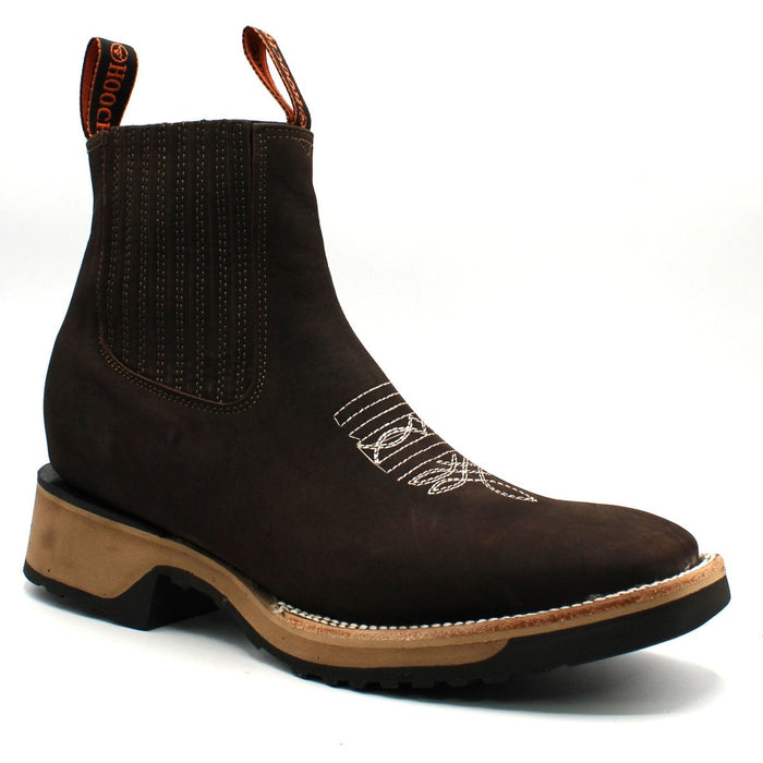 Wide Square Toe Ankle Boots with Rubber Sole Hooch Choco