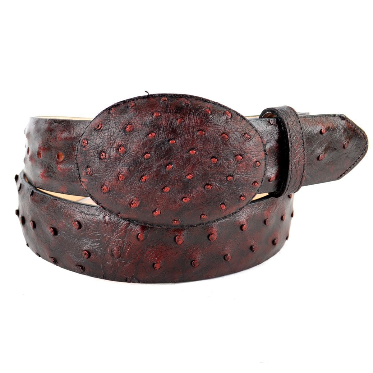 Wild West Ostrich Cowboy Belt Black Cherry