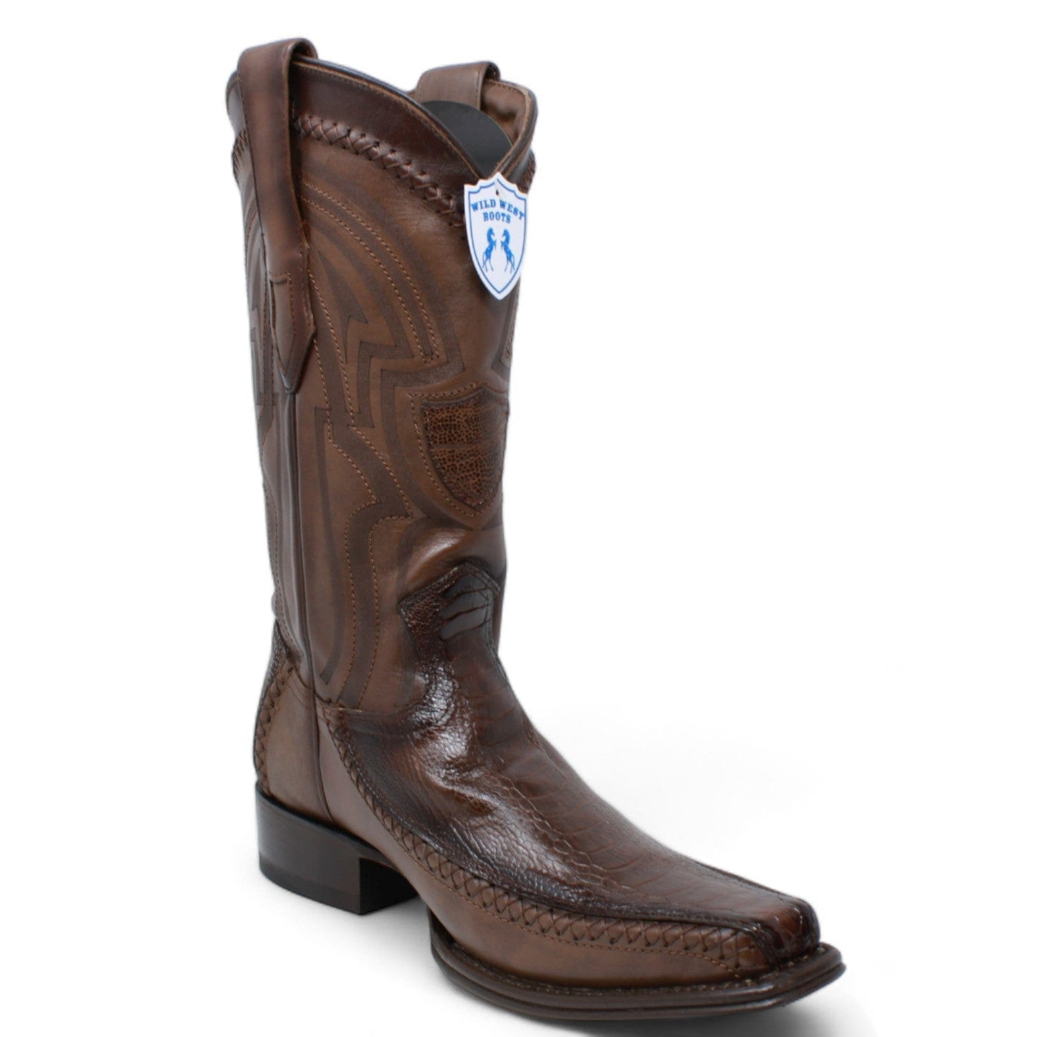 Wild West Ostrich Leg & Deer Square Toe Boots