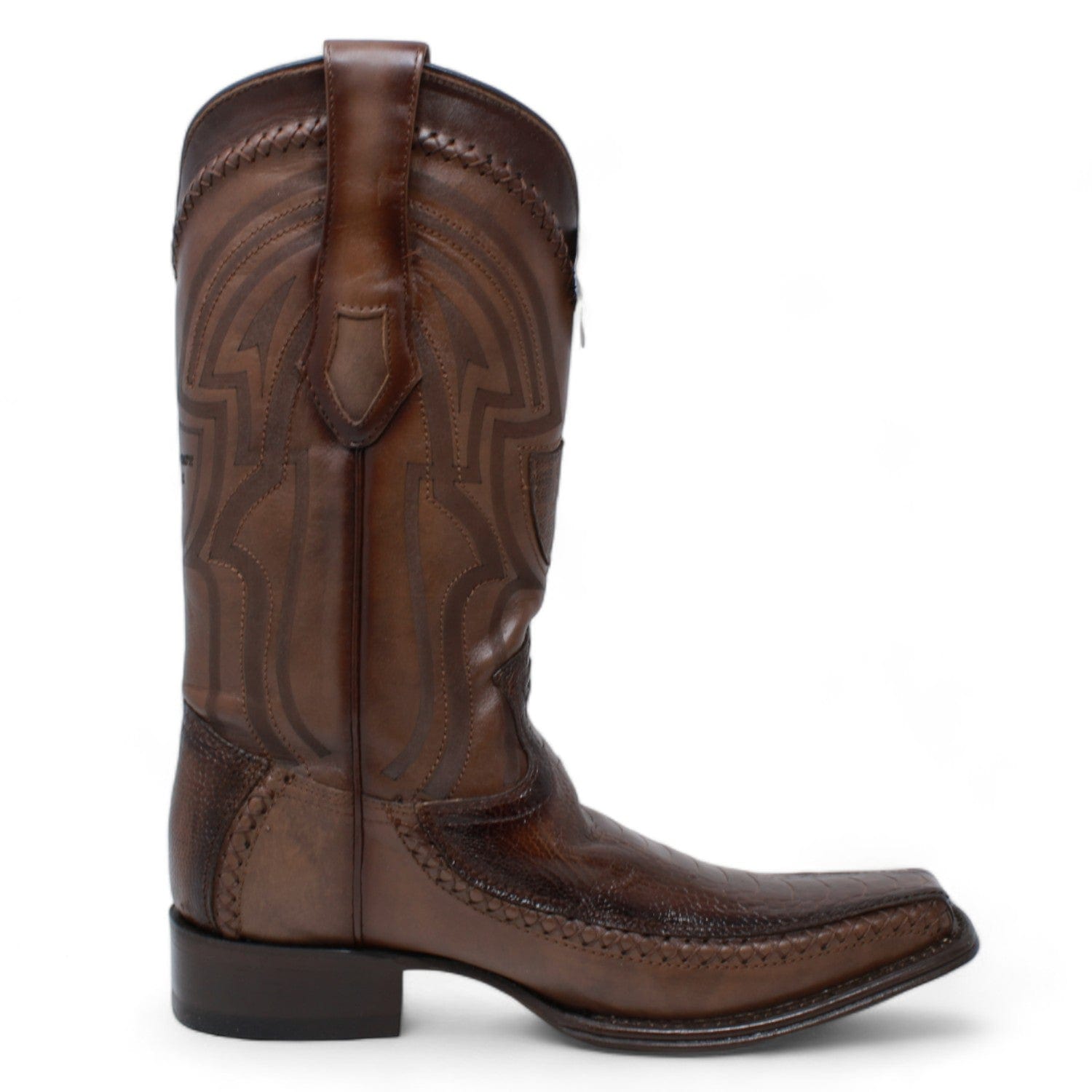 Wild West Ostrich Leg & Deer Square Toe Boots