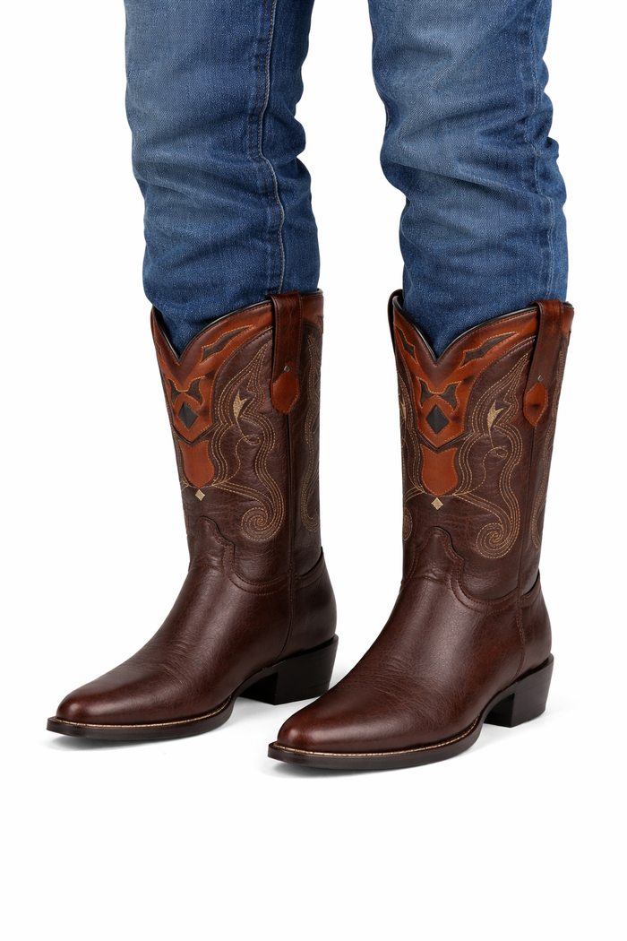Deer Leather Brown Cowboy Boots