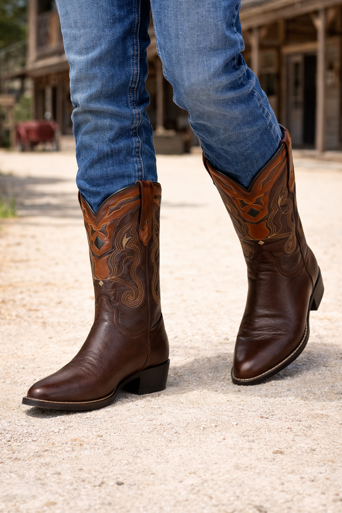 Deer Leather Brown Cowboy Boots