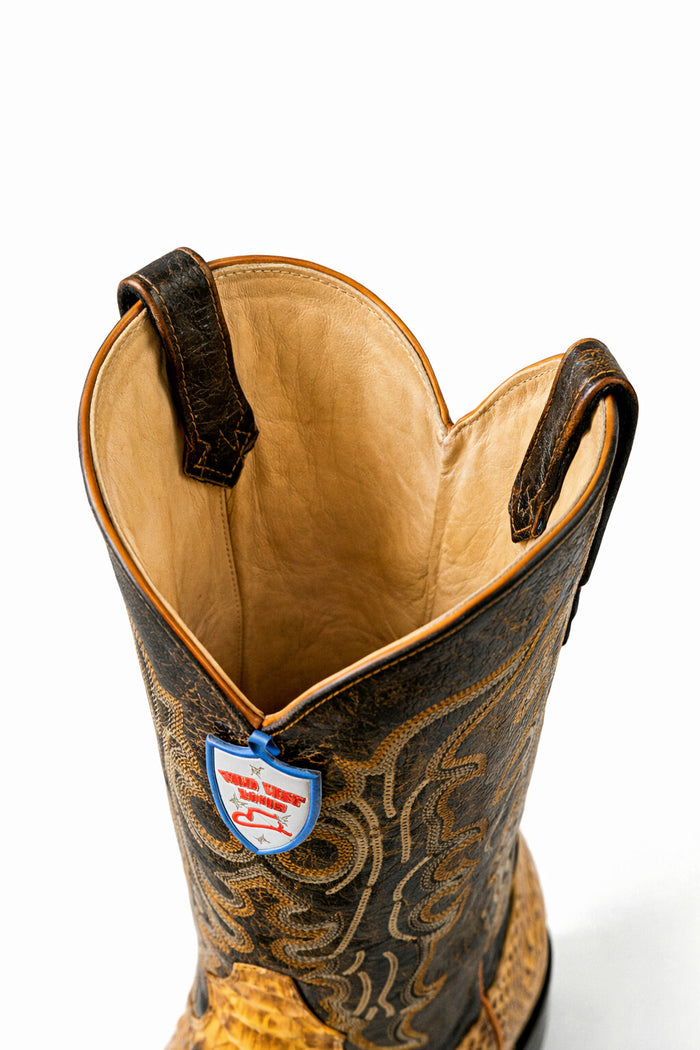 Python Skin Yellow Gold J Toe Boots for Men