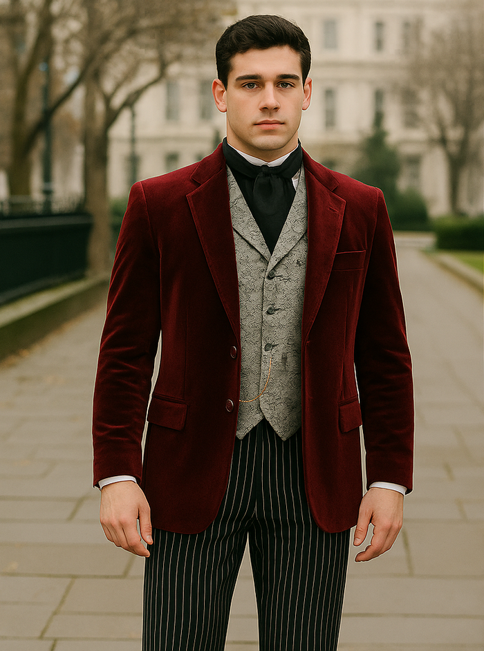 Wine Velvet Roderick Smoking Jacket – Luxurious Mens Evening Wear