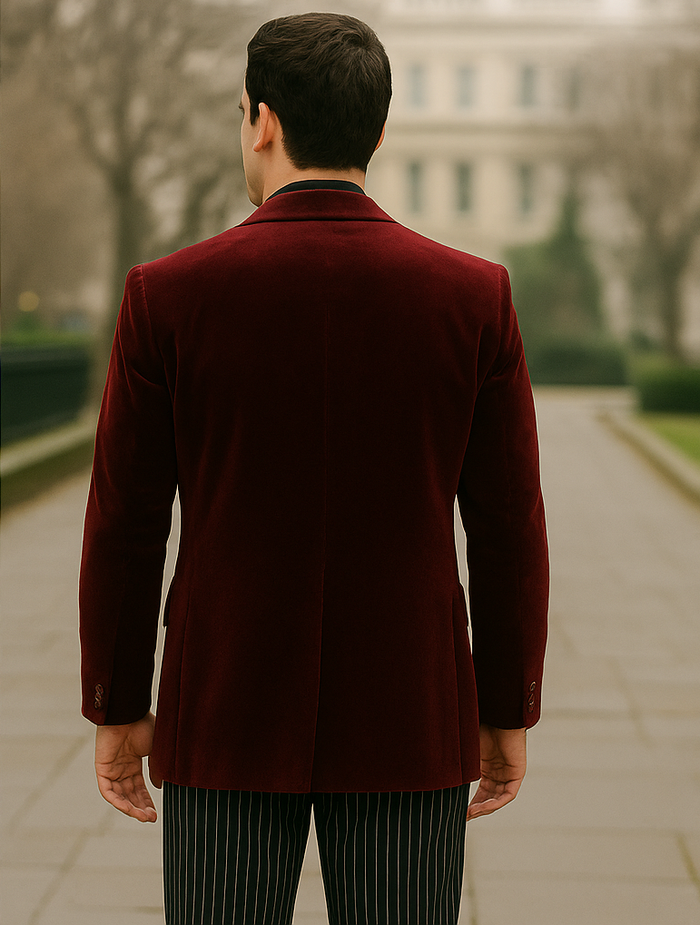 Wine Velvet Roderick Smoking Jacket – Luxurious Mens Evening Wear