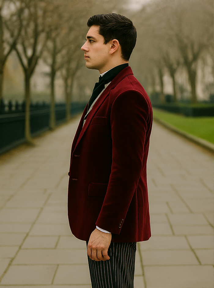 Wine Velvet Roderick Smoking Jacket – Luxurious Mens Evening Wear