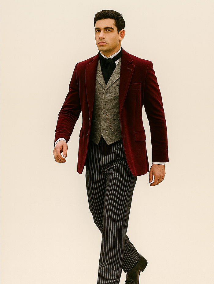 Wine Velvet Roderick Smoking Jacket - Mens Wear