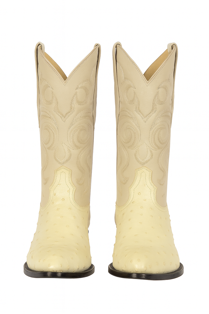 Winter-White Ostrich Cowboy Boots