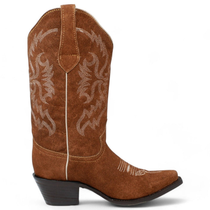 Women's Snip Toe Leather Suede Boots Brown