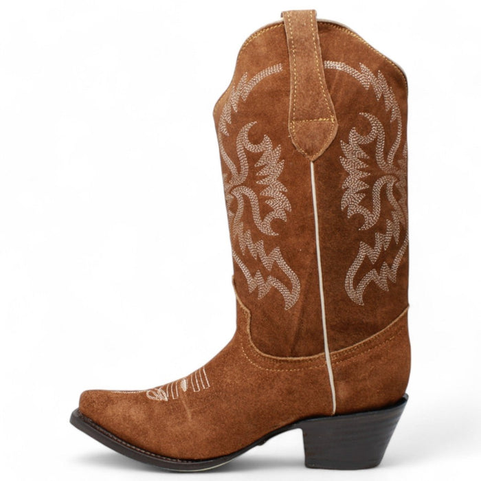 Women's Snip Toe Leather Suede Boots Brown