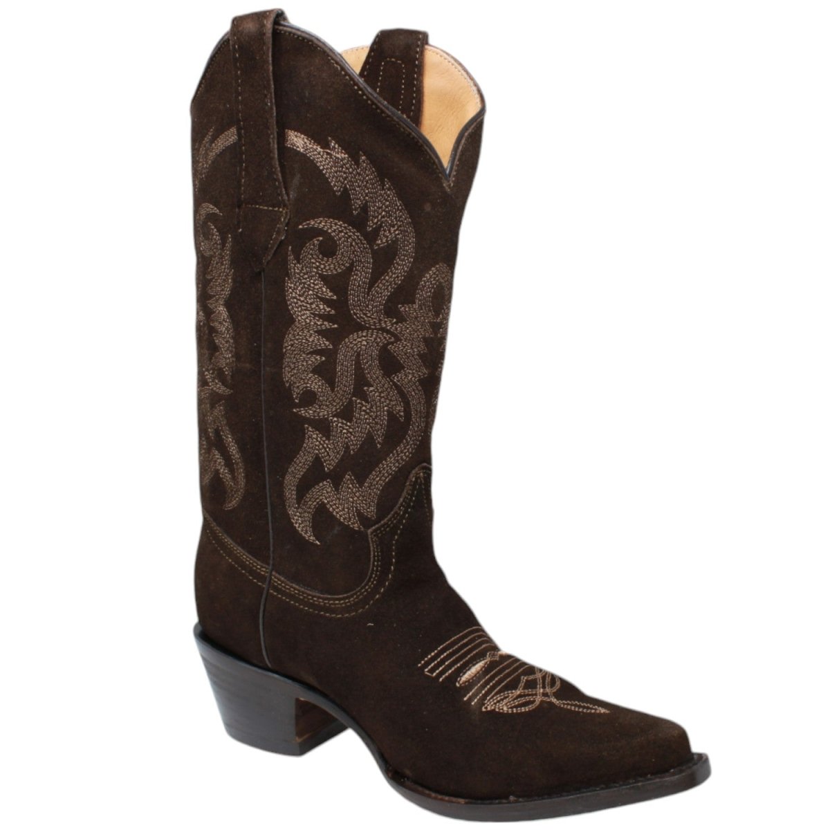 Women's Snip Toe Leather Suede Boots Chocolate
