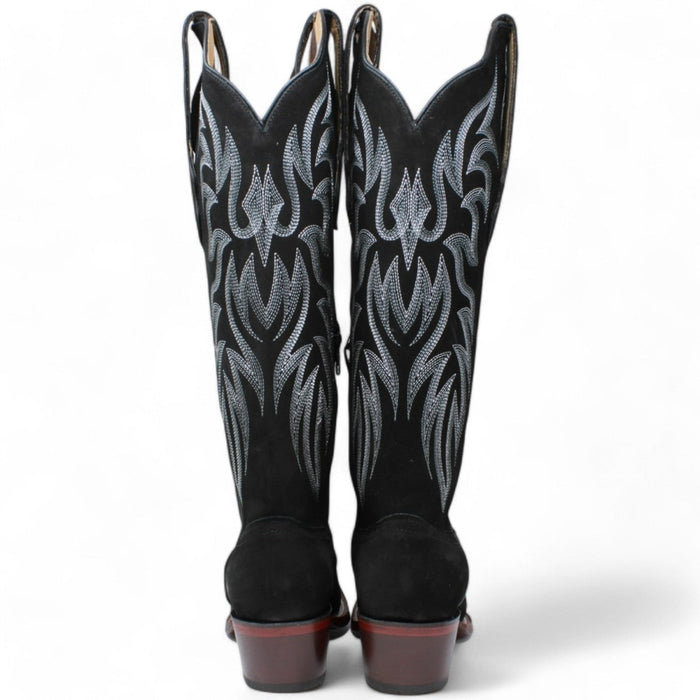 Women's Wild West Snip Toe Suede Leather Boots with Zipper - Black