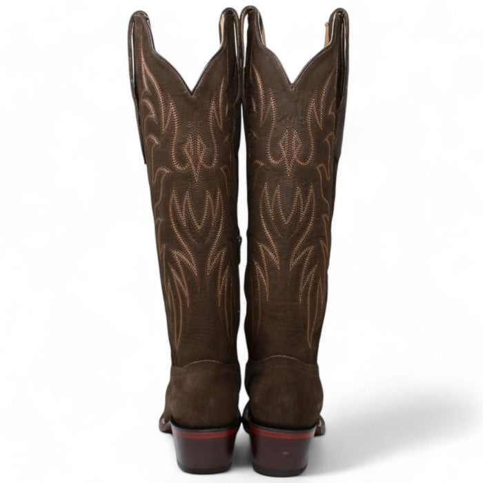 Women's Wild West Snip Toe Suede Leather Boots with Zipper - Chocolate
