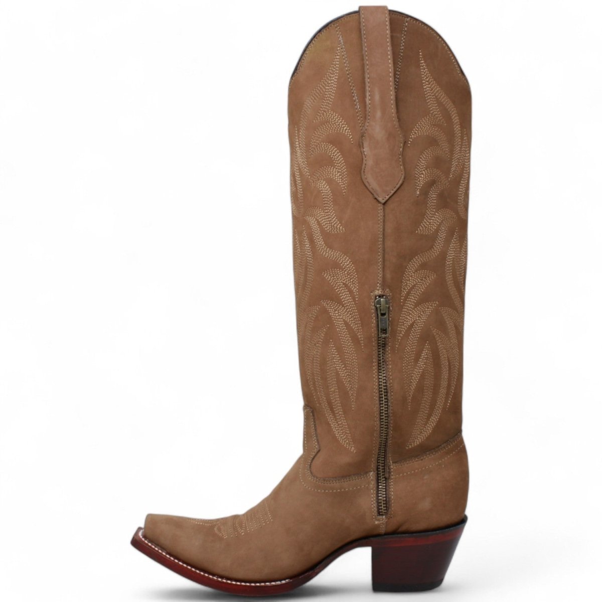 Women's Wild West Snip Toe Suede Leather Boots with Zipper - Taupe