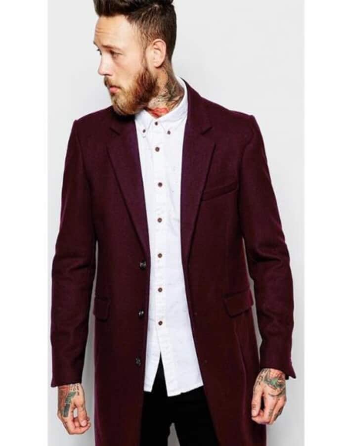 Wool Burgundy Wine Chest Pocket Car Coat