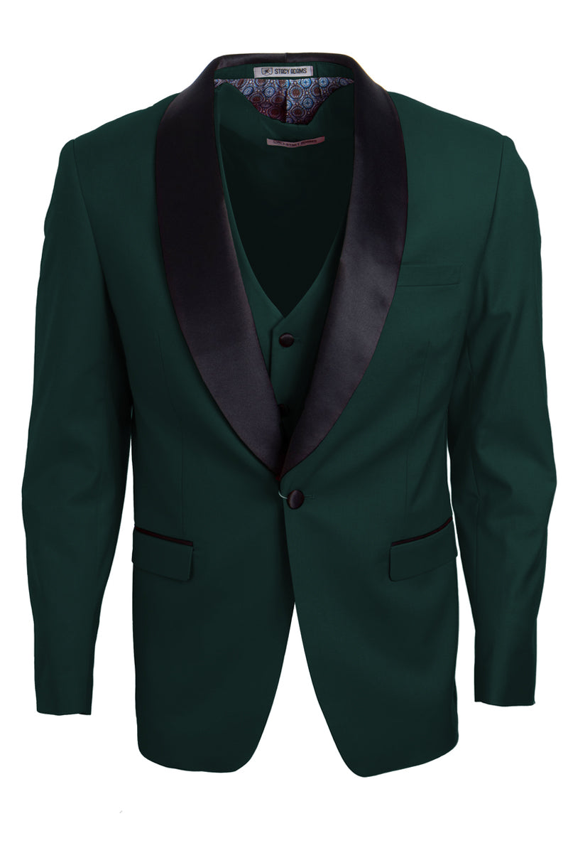 Green Slim Fit Tuxedo with Large Black Shawl Lapel – 3 Piece Wedding & Prom Set