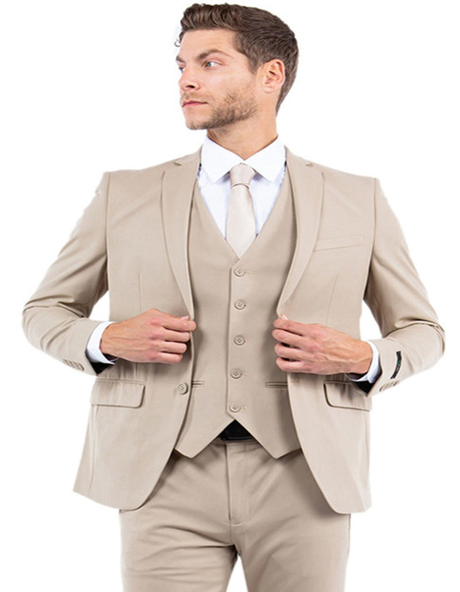 Men's Tan One Button Slim Fit Suit & Vest