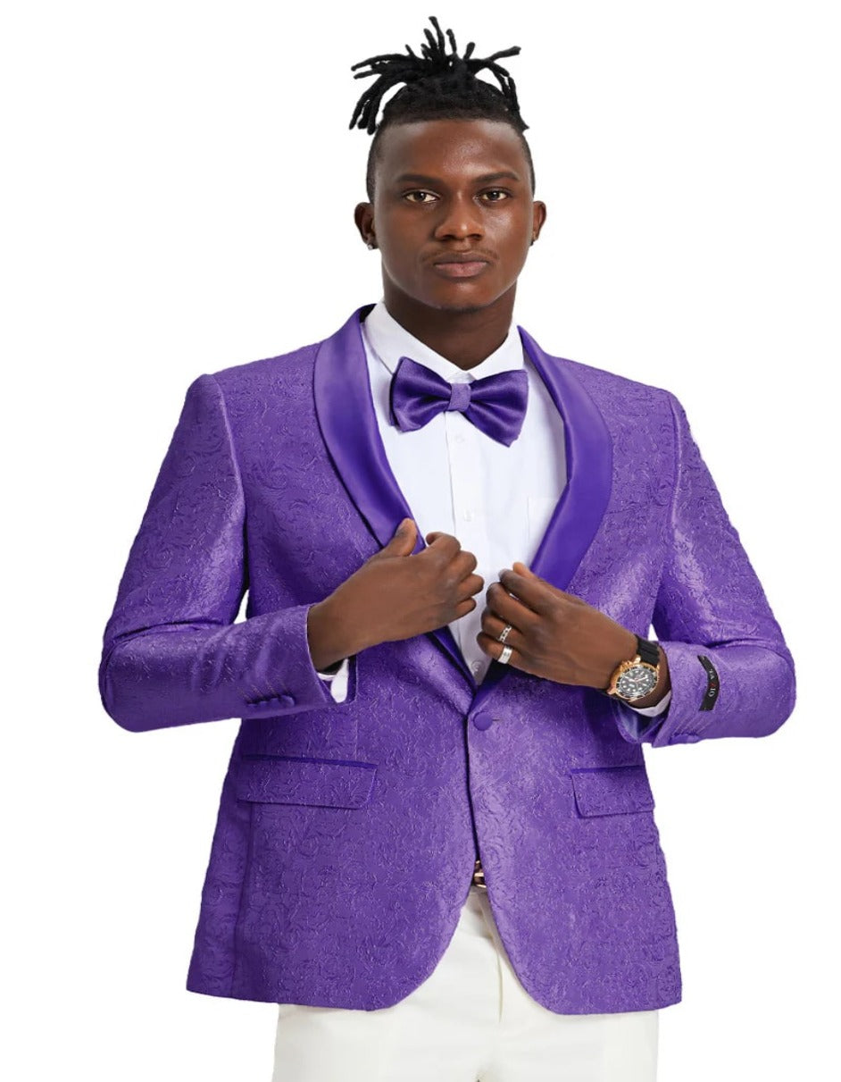 Slim Fit Paisley Tuxedo Jacket - Purple