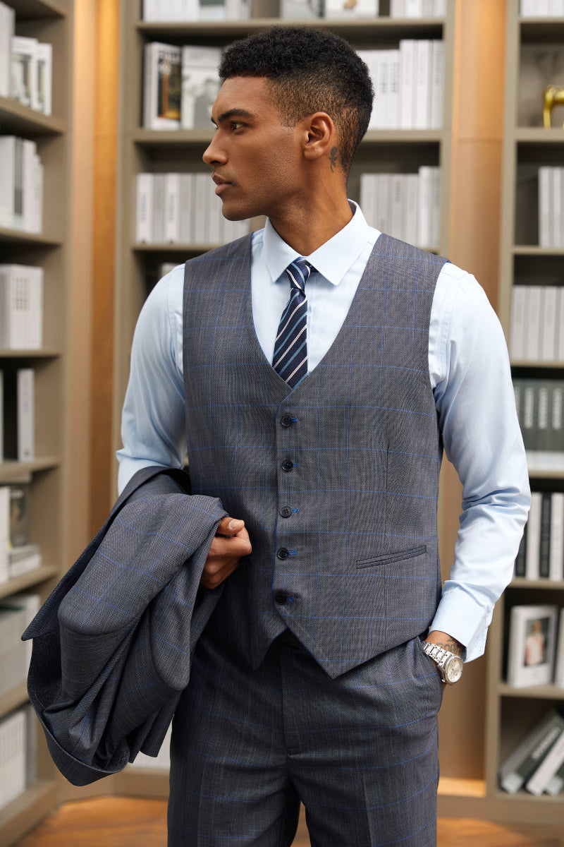 Stacy Adams Grey & Blue Windowpane Suit