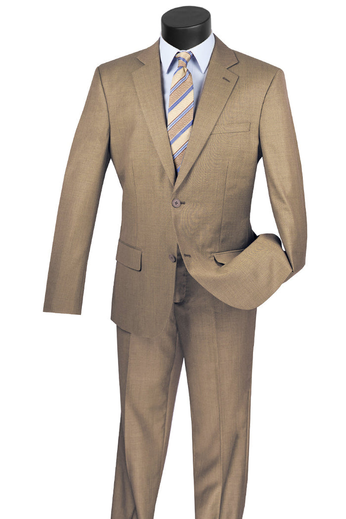Modern Fit Khaki Wool Suit - 2 Button