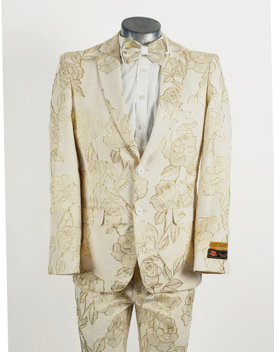 Ivory & Gold Floral Paisley 2-Button Tuxedo